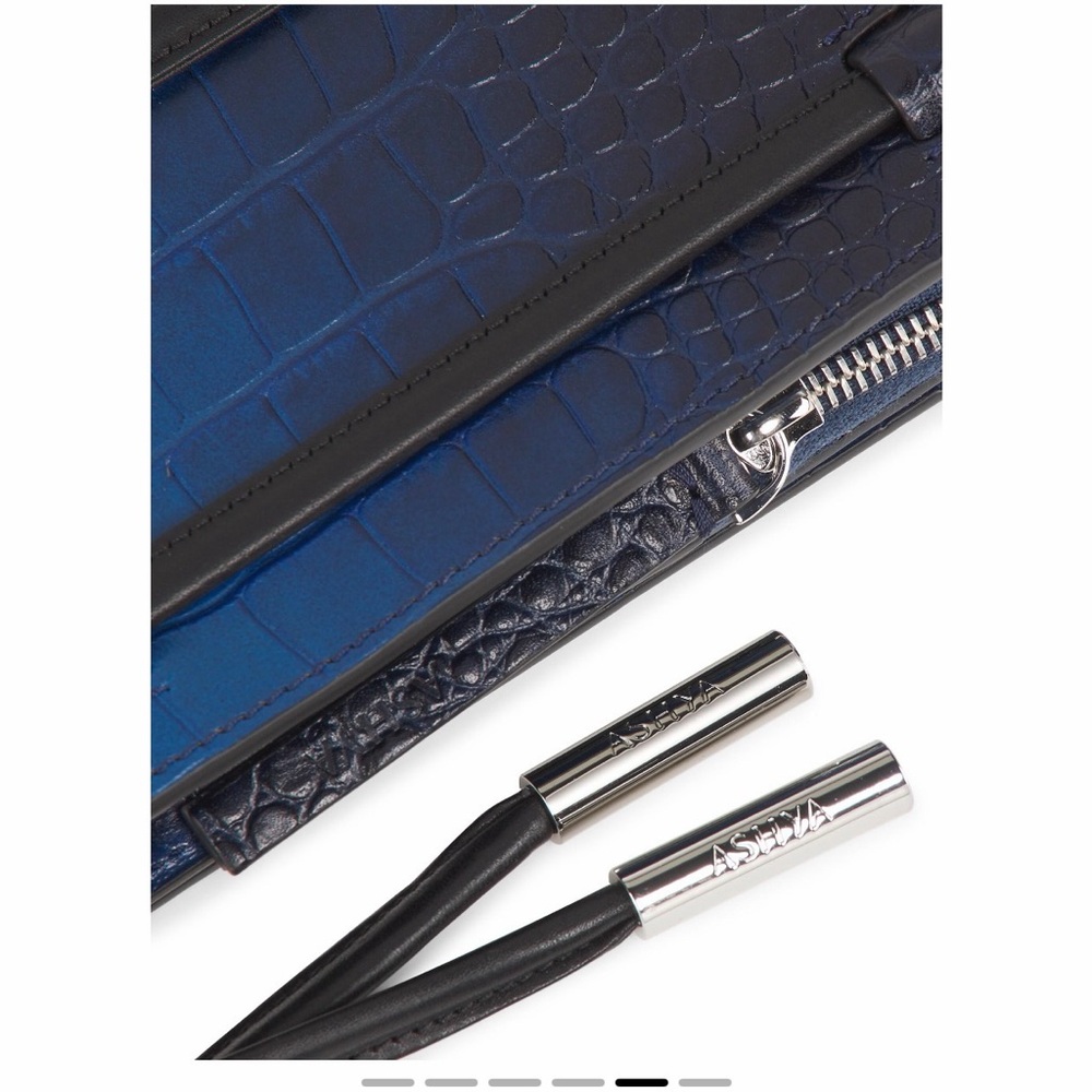 Blue Croc-Embossed Unisex Bolo Bag - Picture 9 of 14